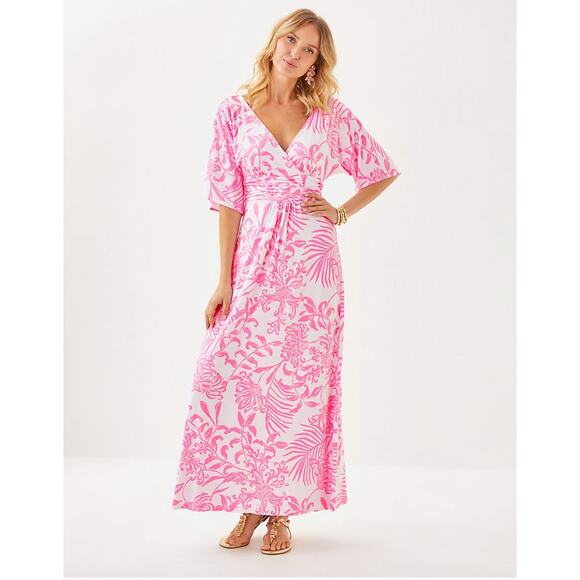 Lilly Pulitzer Women's Parigi Maxi Dress Rousseau Pink Glisten in the Sun M NWT - Picture 1 of 6